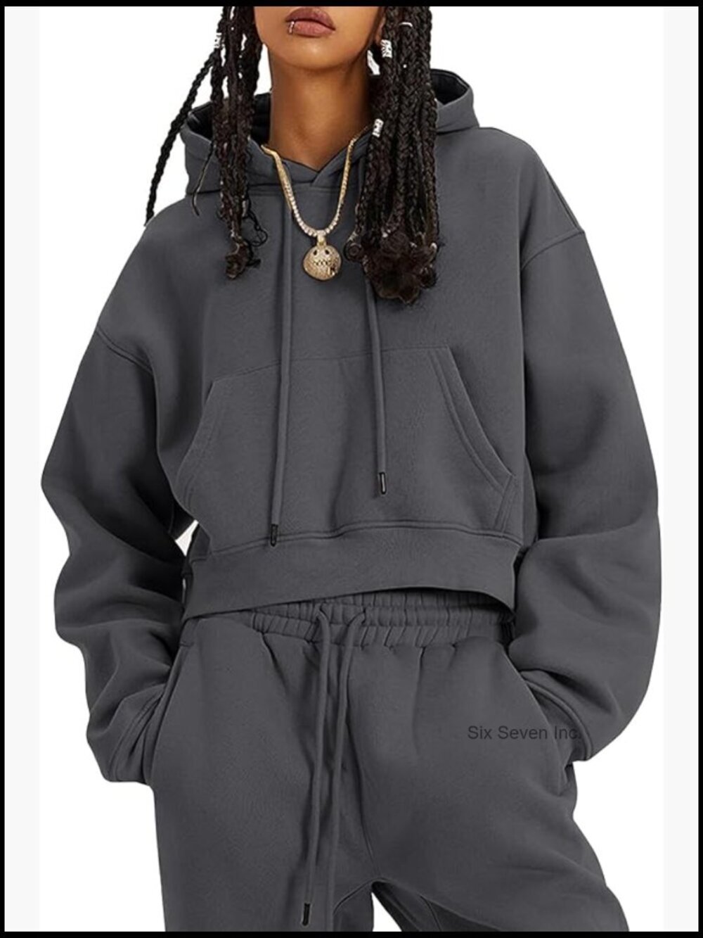 Women's Fleece 2 Piece Sweatsuit Crop Top Jogger Pants Tracksuit Set